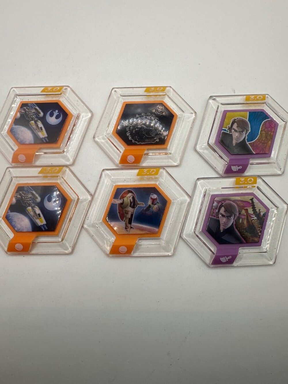 Disney Infinity Star Wars 3.0 Power Discs Set Of 6 - Orange & Purple Hexagonal D